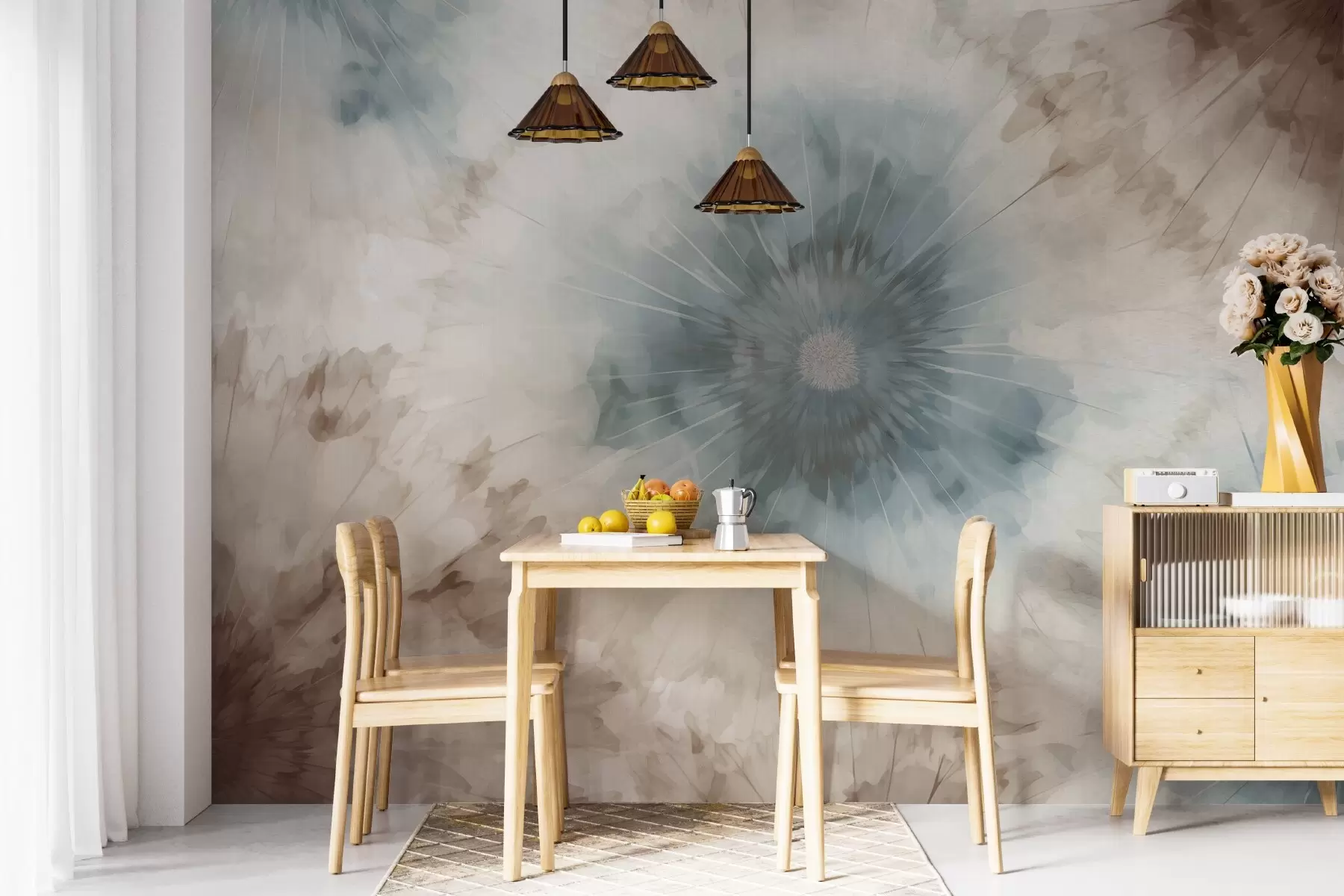 Wall Mural Photo Wallpaper Gentle concentric waves in sky blue and terracotta hues evoke a sense of nature’s breath — calm, rhythmic, and meditative w04036v1