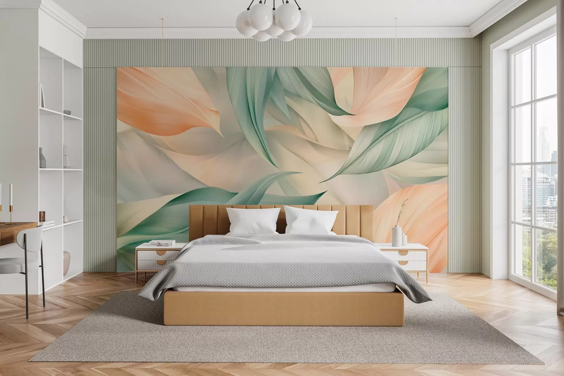 Wall Mural Photo Wallpaper exotic tropical leaves in delicate peach and green tones w03962