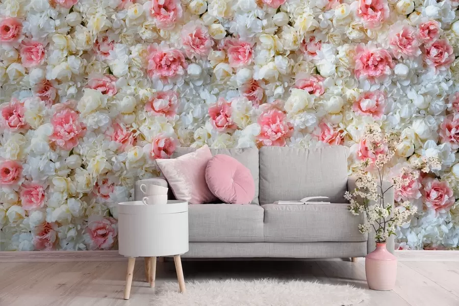 Wall Mural Photo Wallpaper a blooming wall of peonies w03963