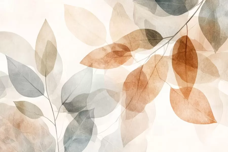 Wall Mural Photo Wallpaper watercolor-style leaves in shades of sepia and gray w04024