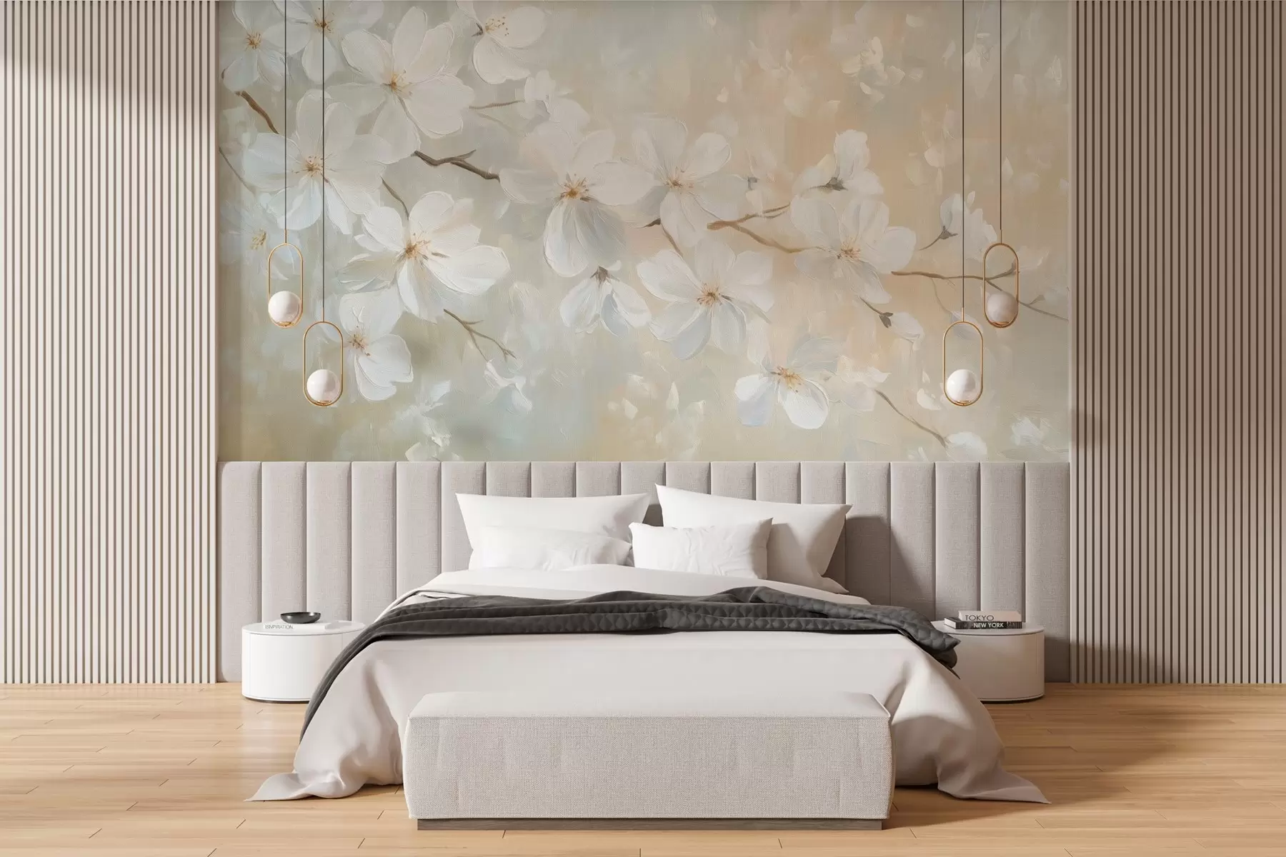 murales delicada rama de albaricoque en flor en el estilo de la pintura al óleo en colores pastel w04029