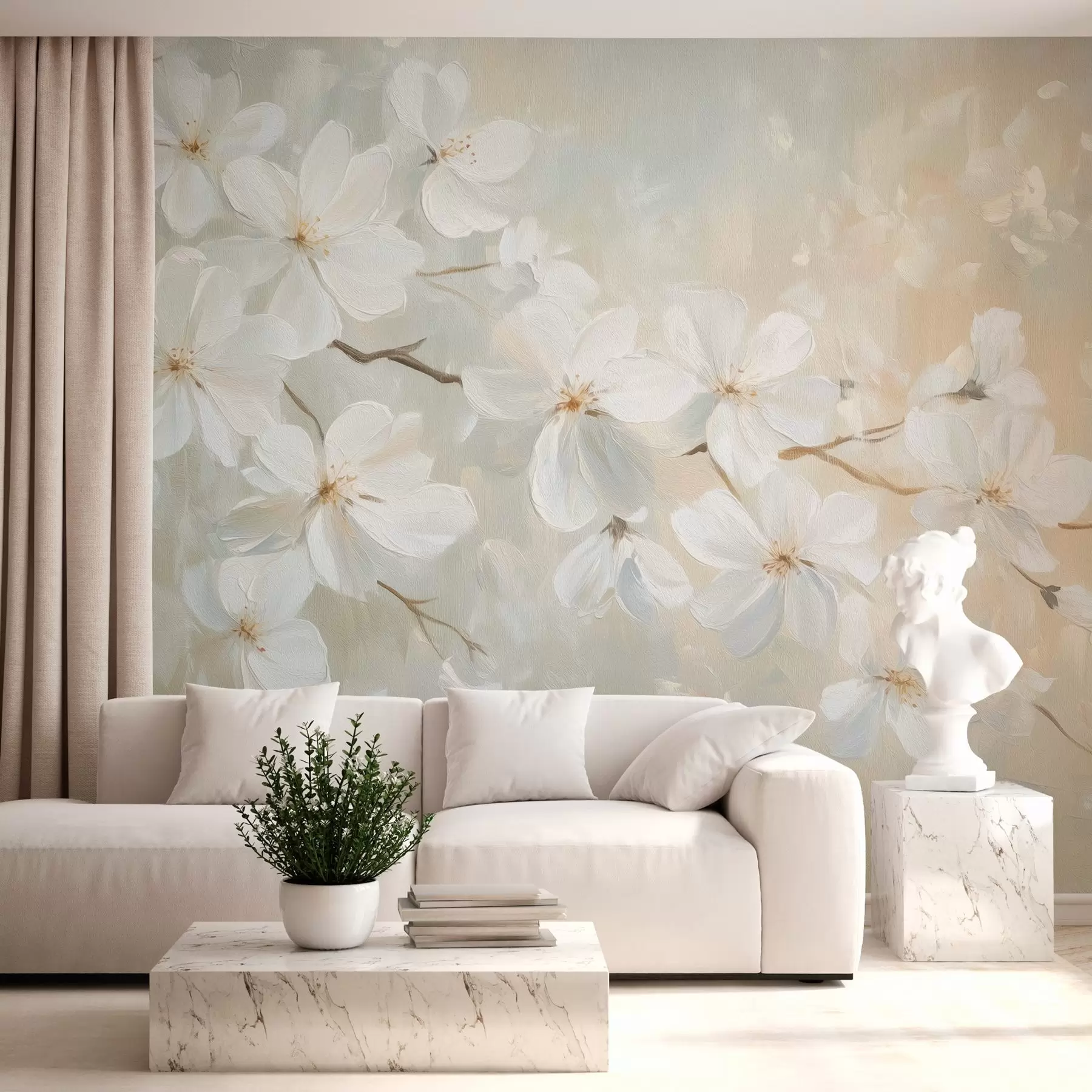wall murals delicate blooming apricot branch in the style of oil painting in pastel colors w04029