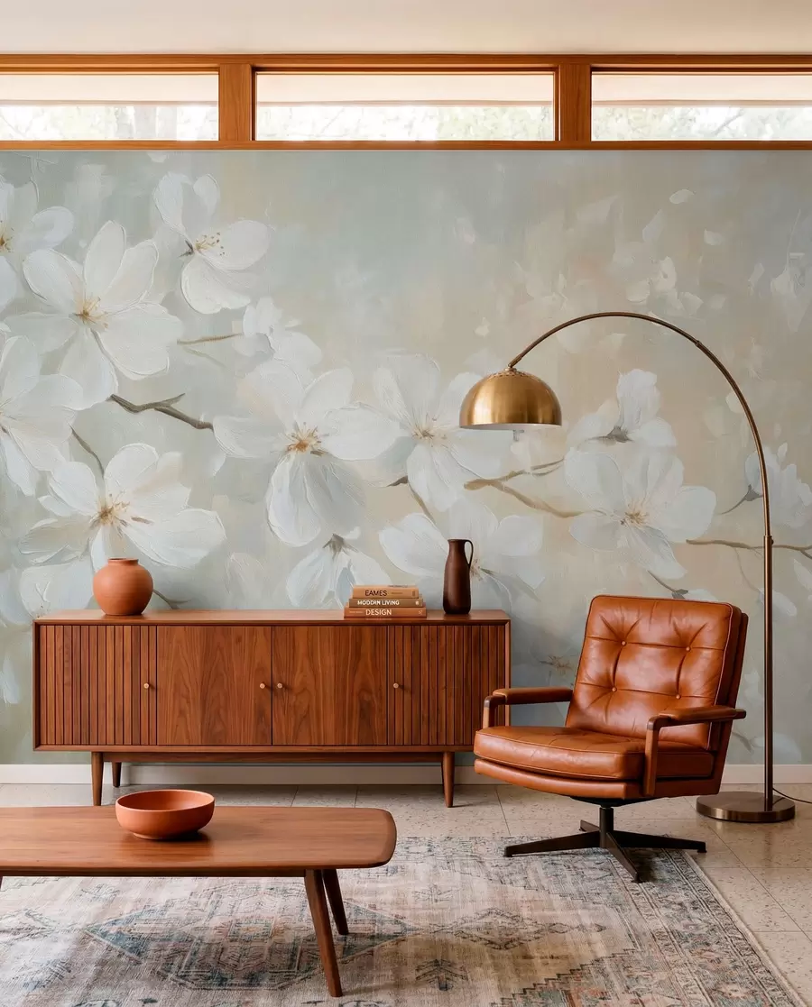 Wall Mural Photo Wallpaper delicate blooming apricot branch in the style of oil painting in pastel colors w04029