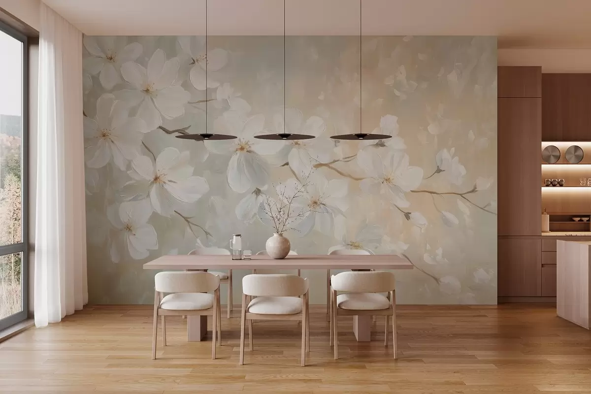 wall murals delicate blooming apricot branch in the style of oil painting in pastel colors w04029