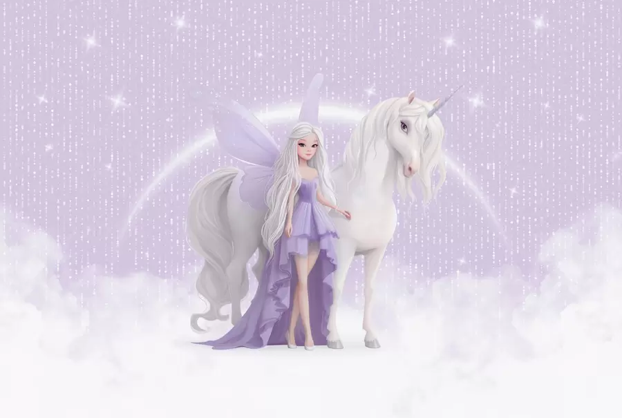 Wall Mural Photo Wallpaper A fairy with a unicorn among the clouds w03527