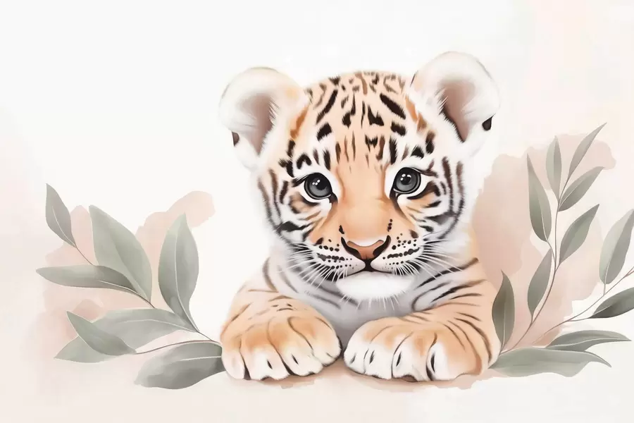wall murals Cute little tiger cub w03529