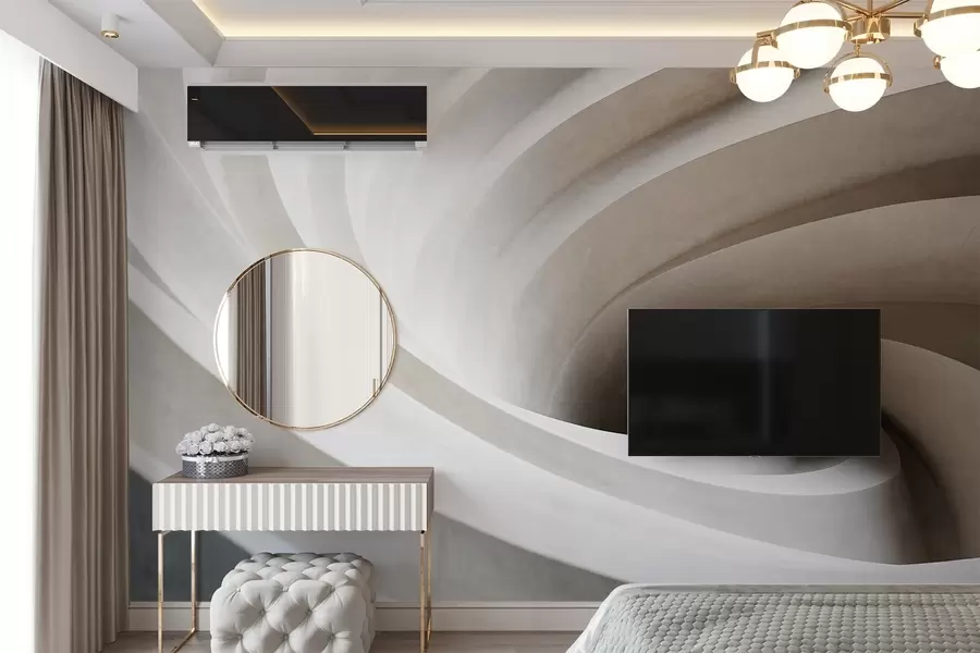 Wall Mural Photo Wallpaper Abstract textured swirl of white and beige layers, creating a vortex effect, dynamic composition, modern minimalist design w09144