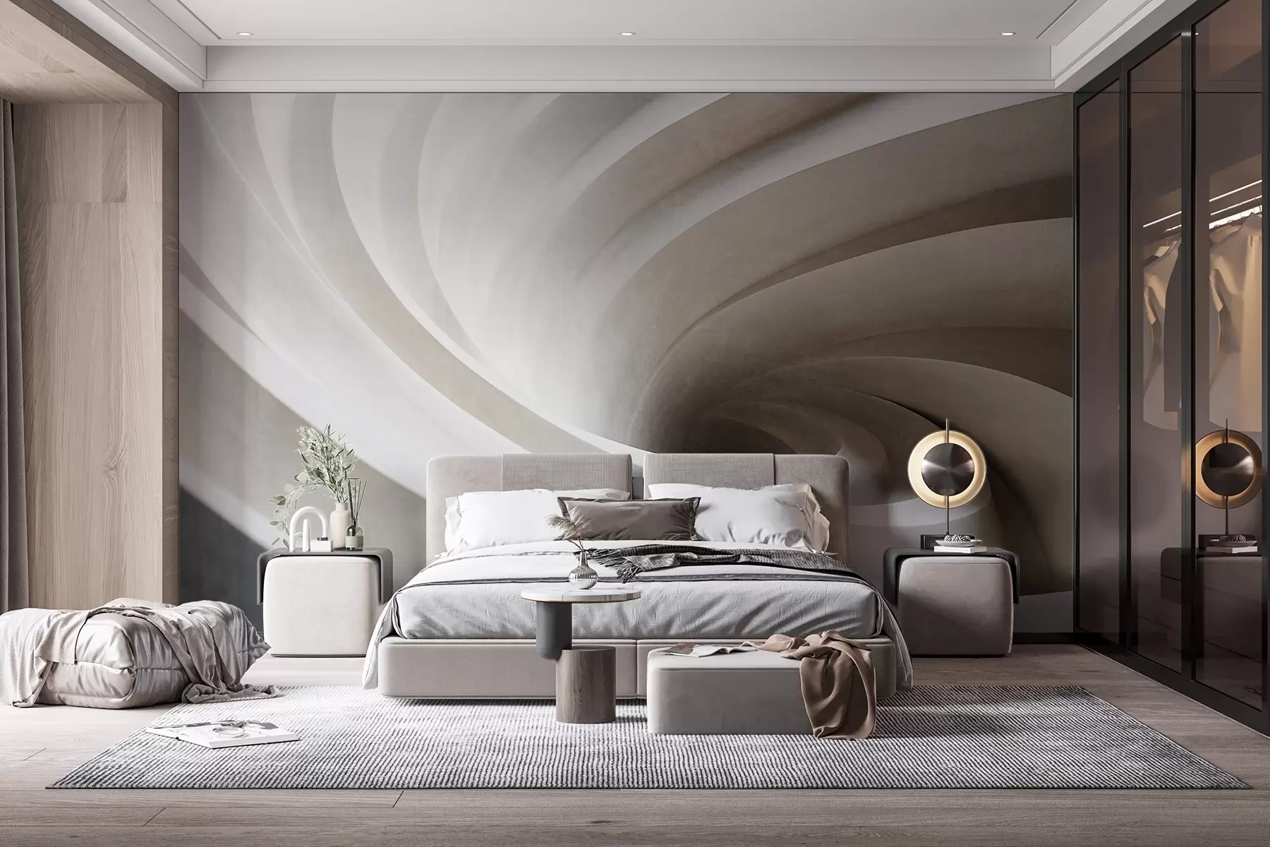 Wall Mural Photo Wallpaper Abstract textured swirl of white and beige layers, creating a vortex effect, dynamic composition, modern minimalist design w09144