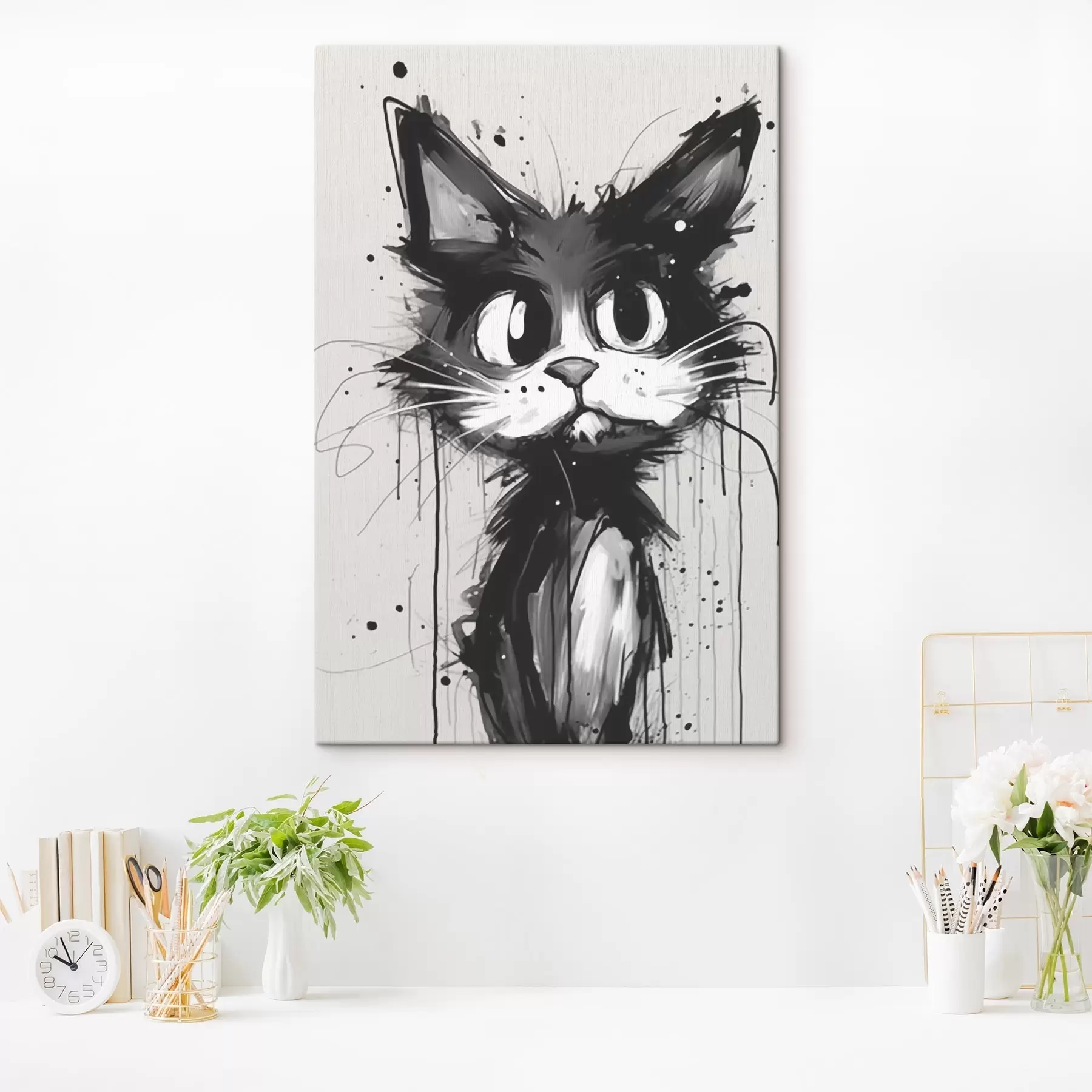 murales Gato en estilo boceto con salpicaduras de pintura s44483