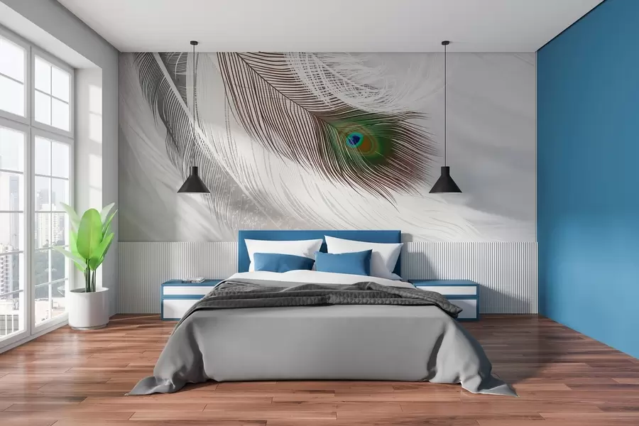 Wall Mural Photo Wallpaper a large peacock feather among the feathers w03961