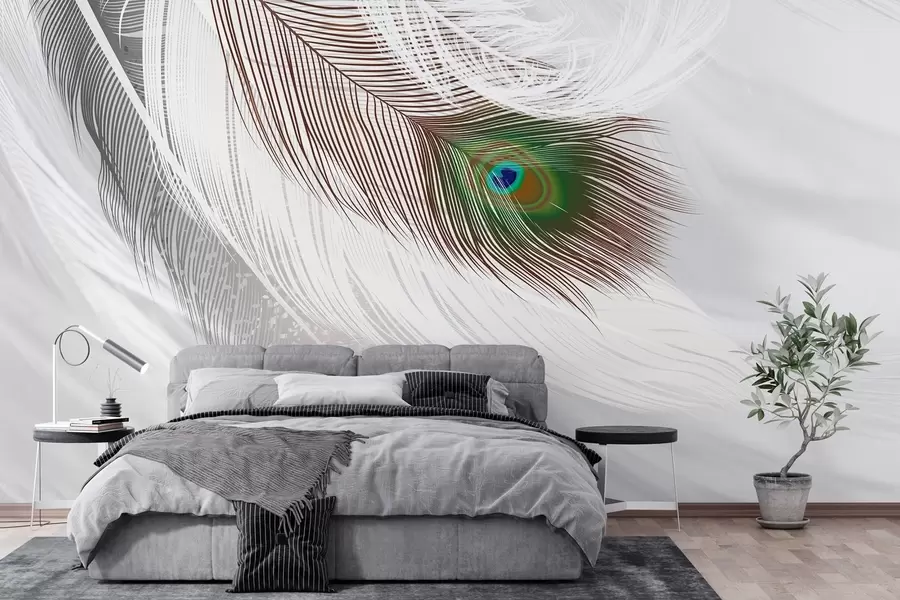 murales una gran pluma de pavo real entre las plumas w03961