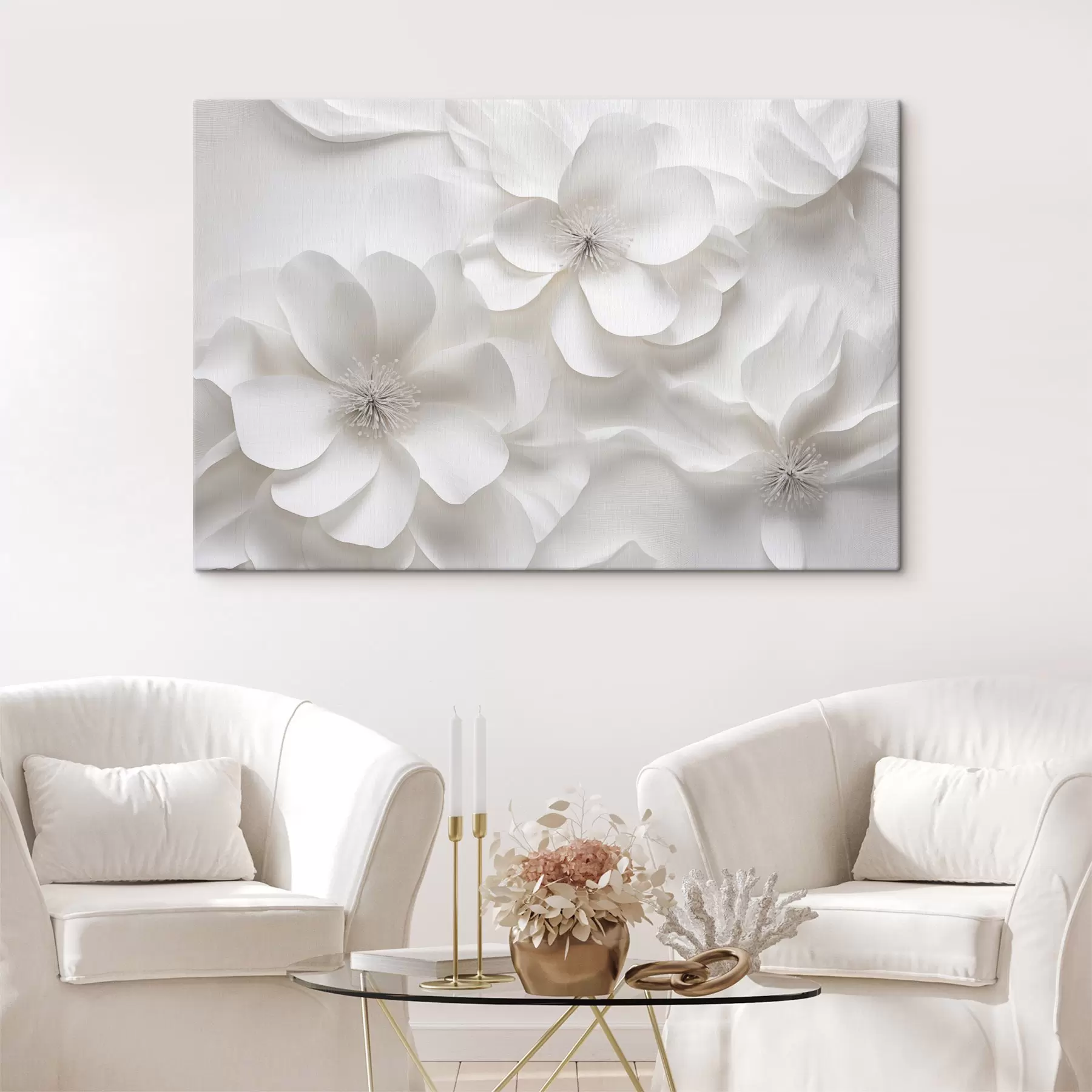 wall murals White decorative flowers with delicate petals and intricate stamen  s44406
