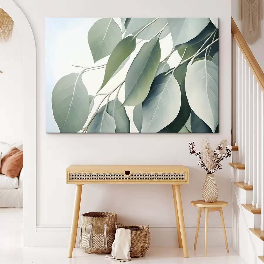 wall murals Eucalyptus leaves with a soft, muted color palette, a calming and natural aesthetic s44410