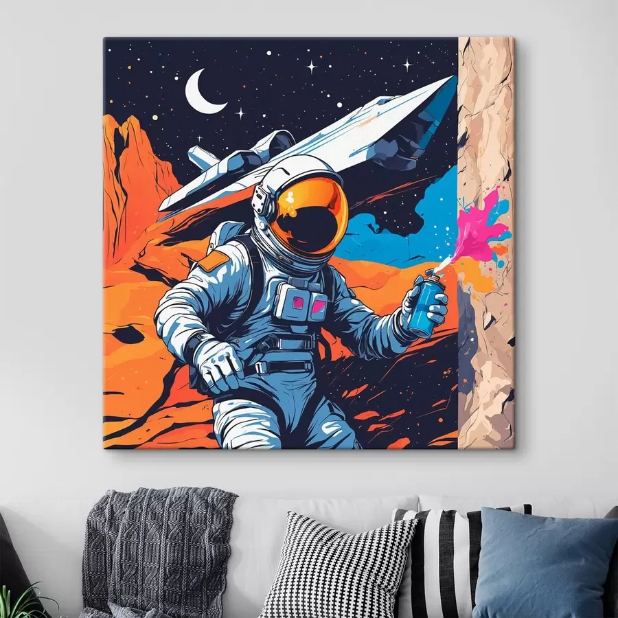 murales Cartel con astronauta y nave s44434
