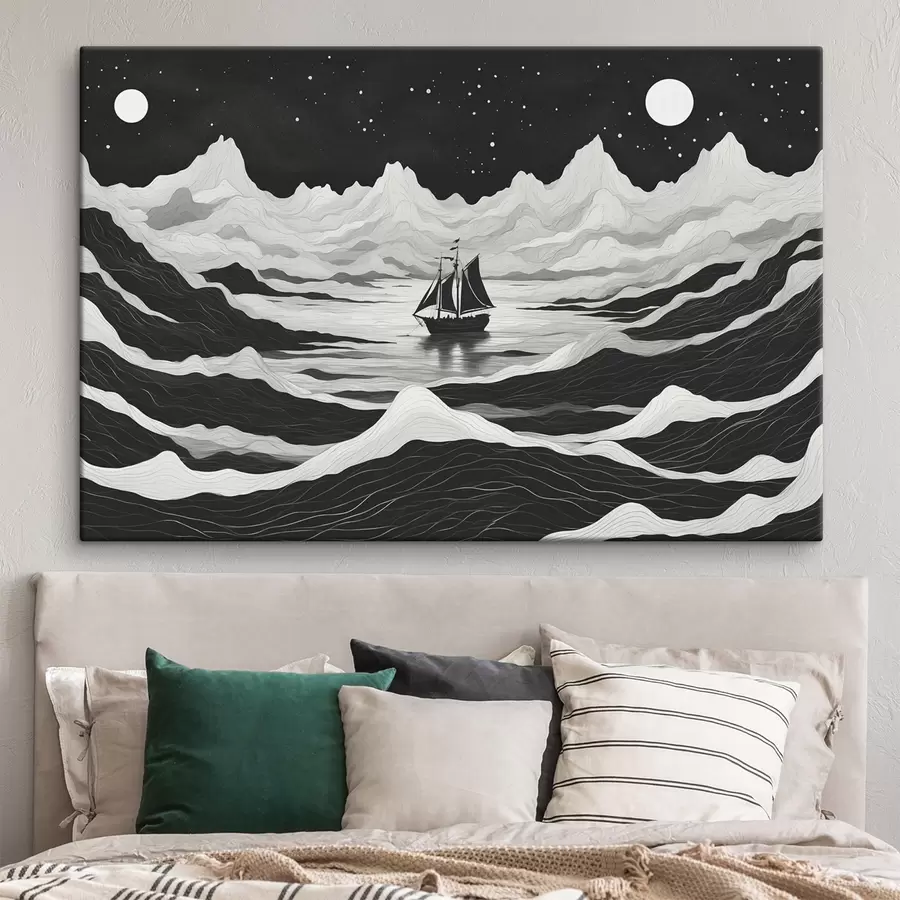 wall murals Ship in misty night sea s44437