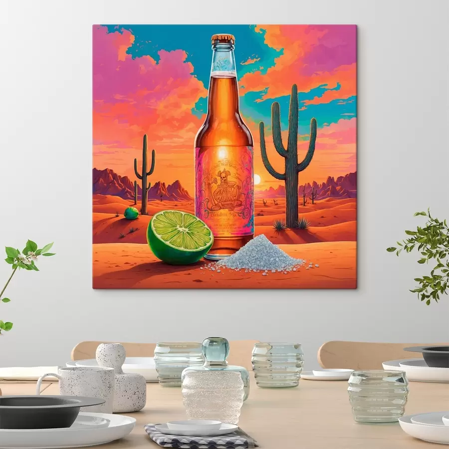 wall murals Beer and lime on background of American wastelands s44438