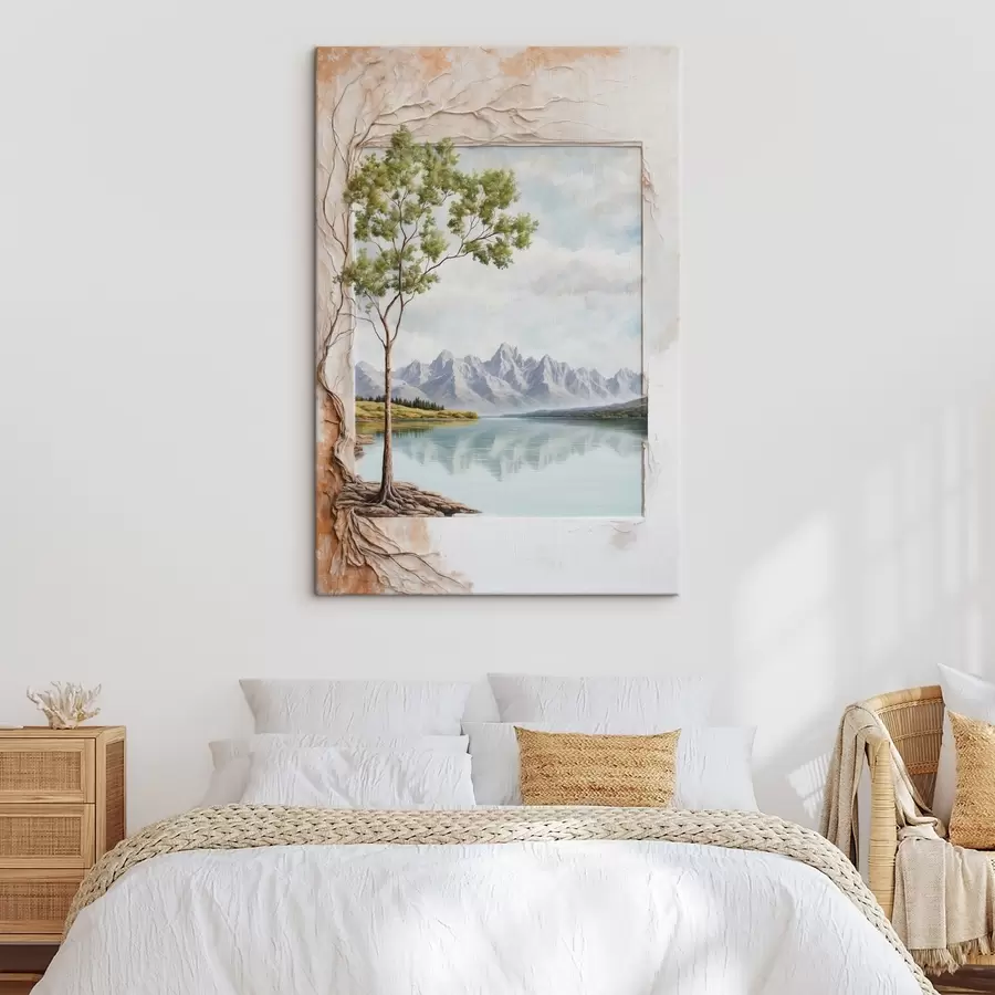 murales Vista sobre el lago y montañas nevadas en el encuadre s44458