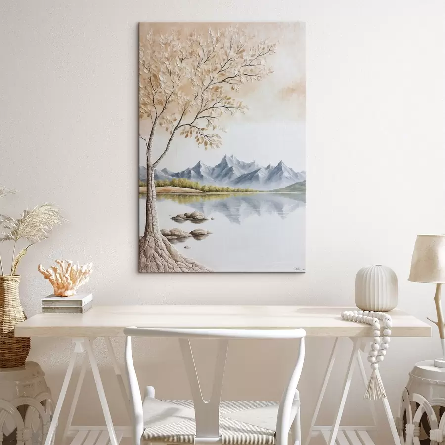 murales Árbol sobre lago y montañas nevadas de fondo s44459