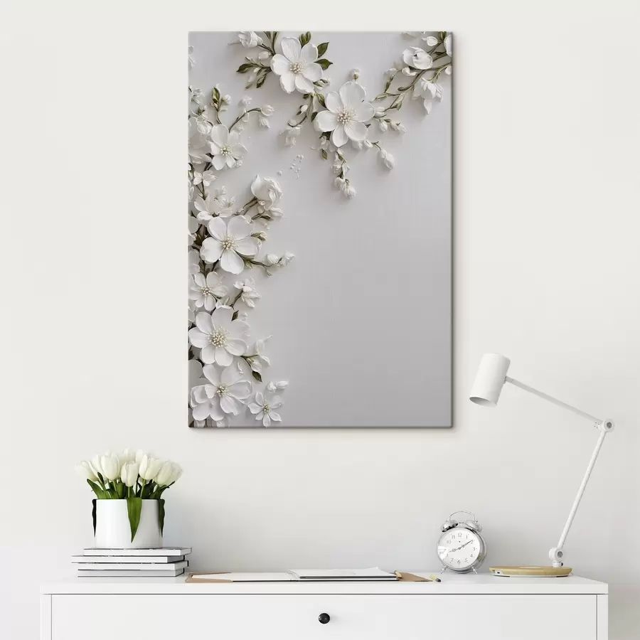 wall murals White flowers on white wall background s44466