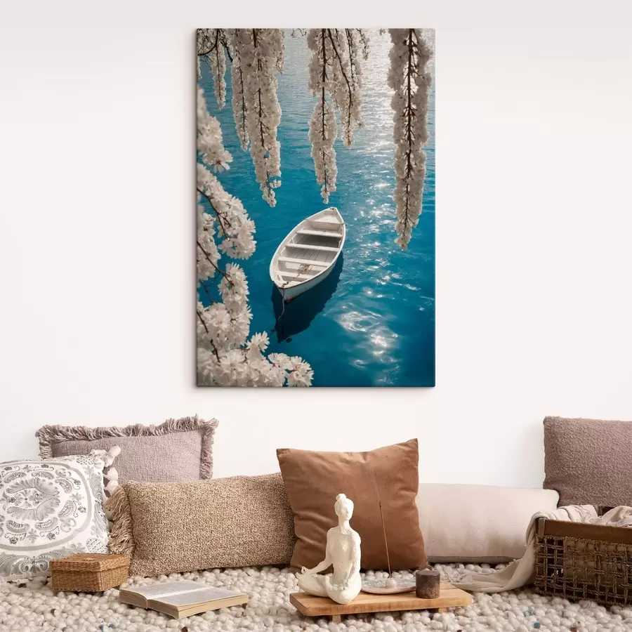 wall murals White boat under a tree s44482