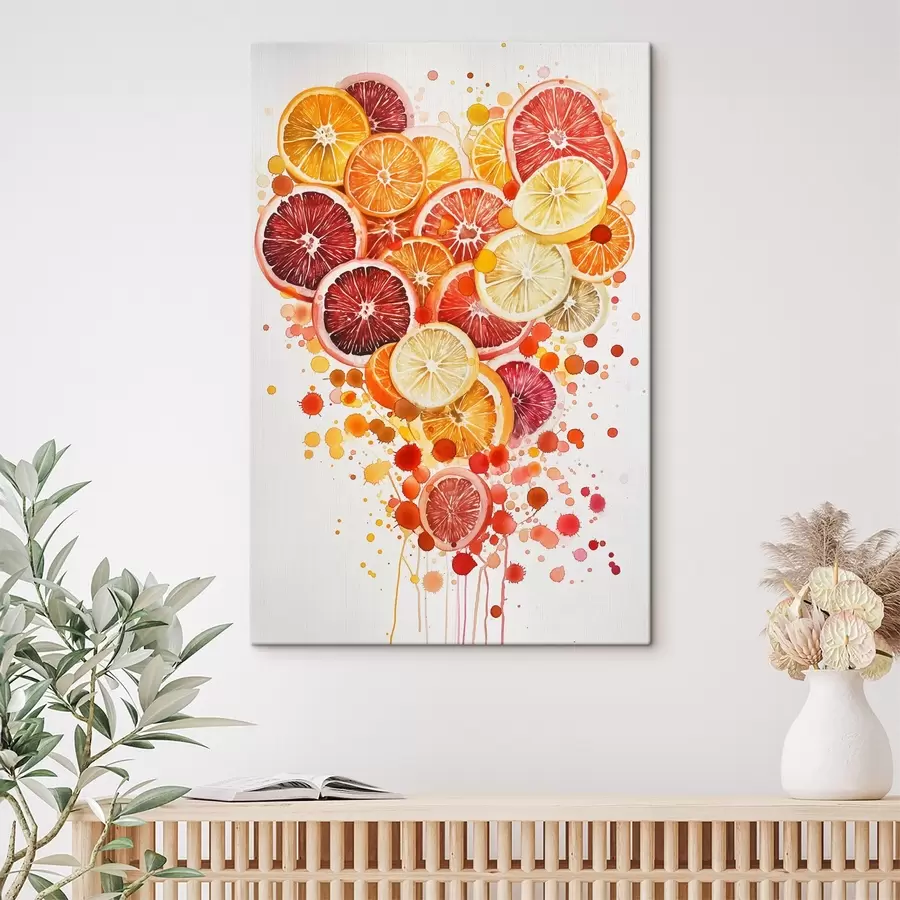 wall murals Playful Composition of Lemon, Orange, Grapefruit, and Lime Slices Shaped Like a Heart s44545