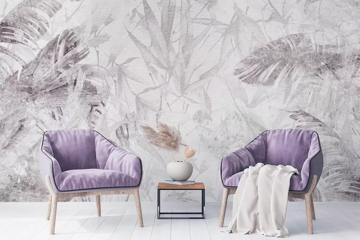 Wall Mural Photo Wallpaper Floral abstraction in grunge style with imitation of abrasion, shades of purple w03926v1