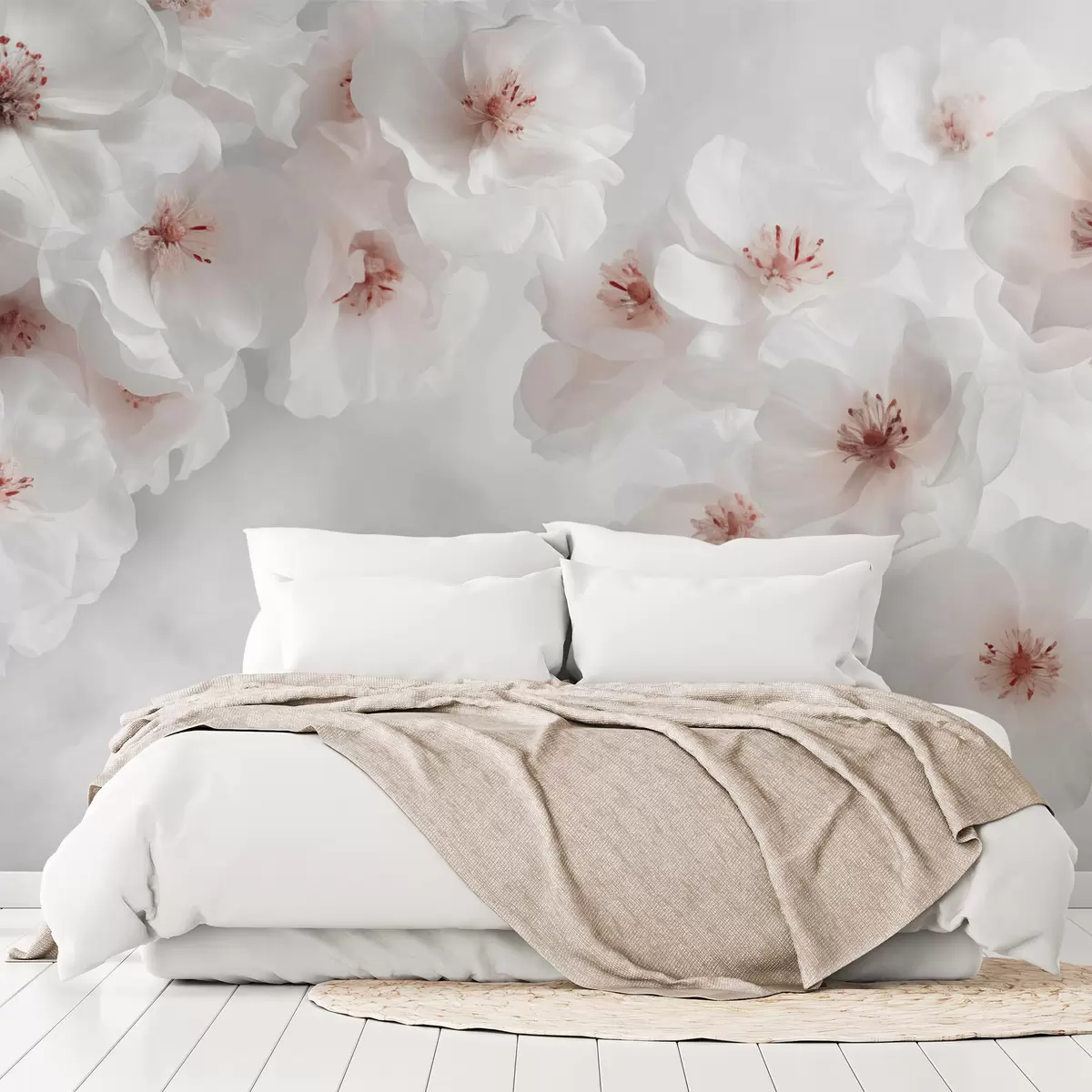 wall murals Delicate large white flowers w03931