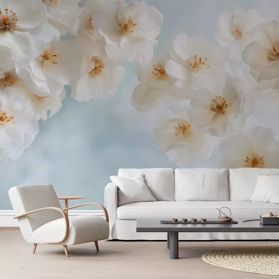 Wall Mural Photo Wallpaper Delicate large flowers on a light blue background w03931v1
