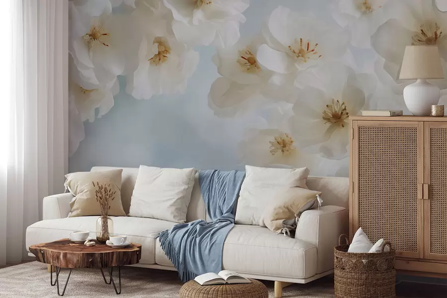 Wall Mural Photo Wallpaper Delicate large flowers on a light blue background w03931v1