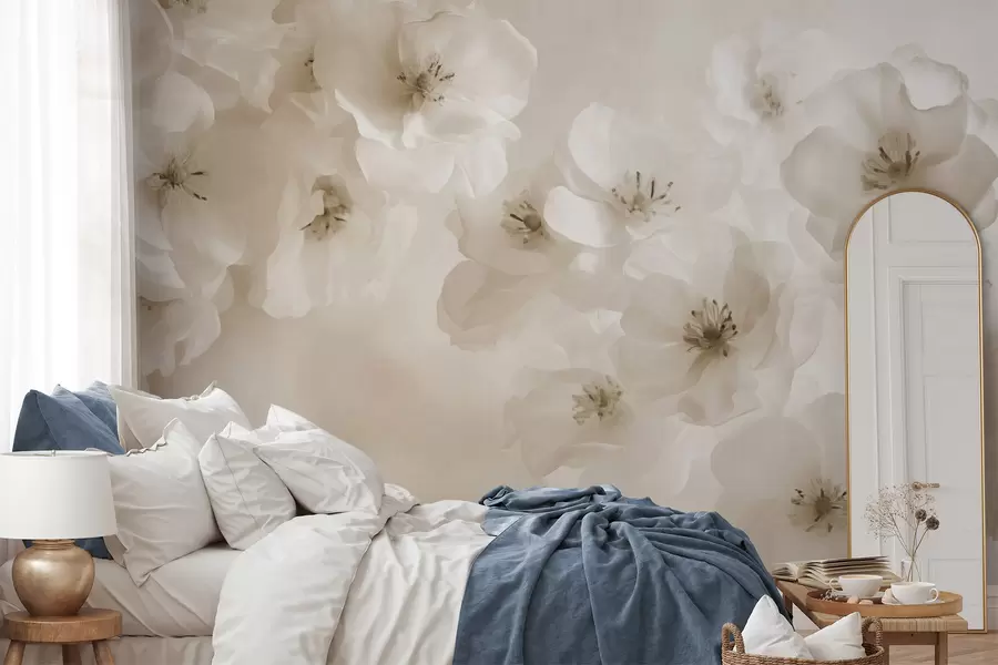 Wall Mural Photo Wallpaper Delicate large flowers, shades of beige w03931v2
