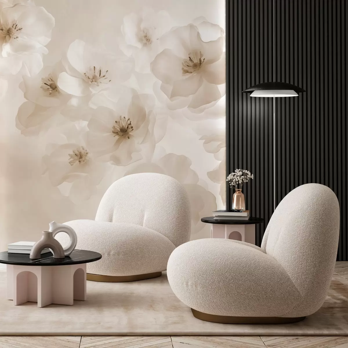 Wall Mural Photo Wallpaper Delicate large flowers, shades of beige w03931v2