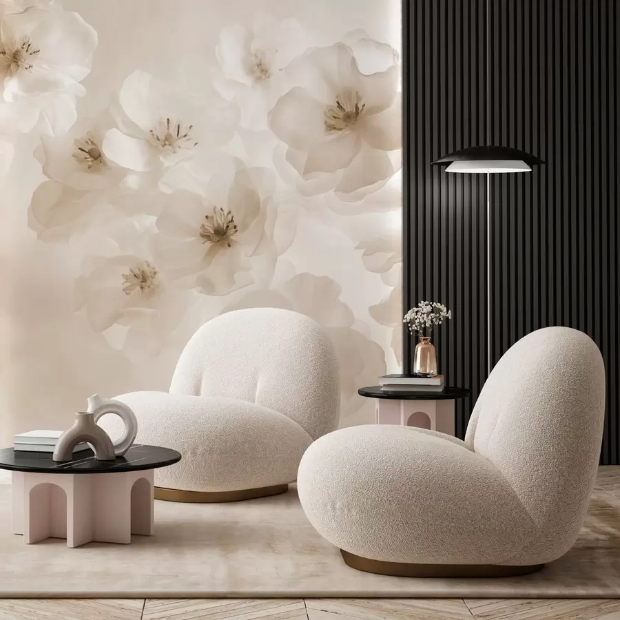 Wall Mural Photo Wallpaper Delicate large flowers, shades of beige w03931v2