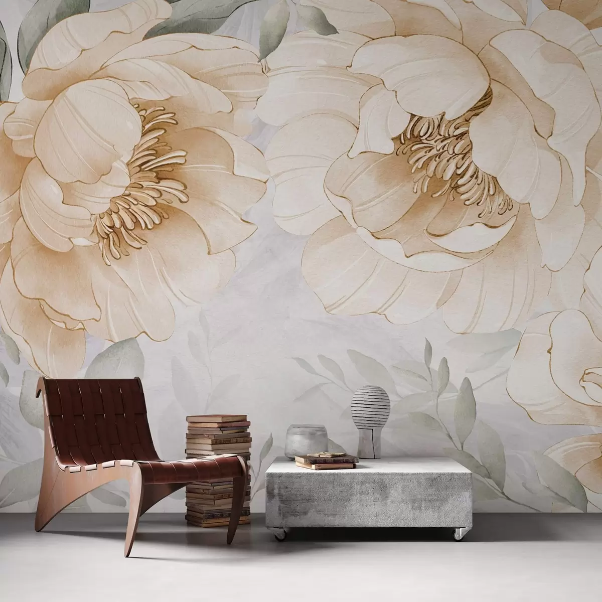 murales Peonías amarillas imitación acuarela w03932v1