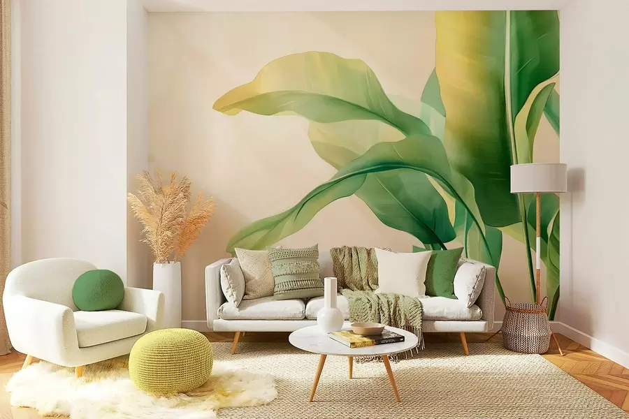 Wall Mural Photo Wallpaper large green tropical leaves on the side w03959