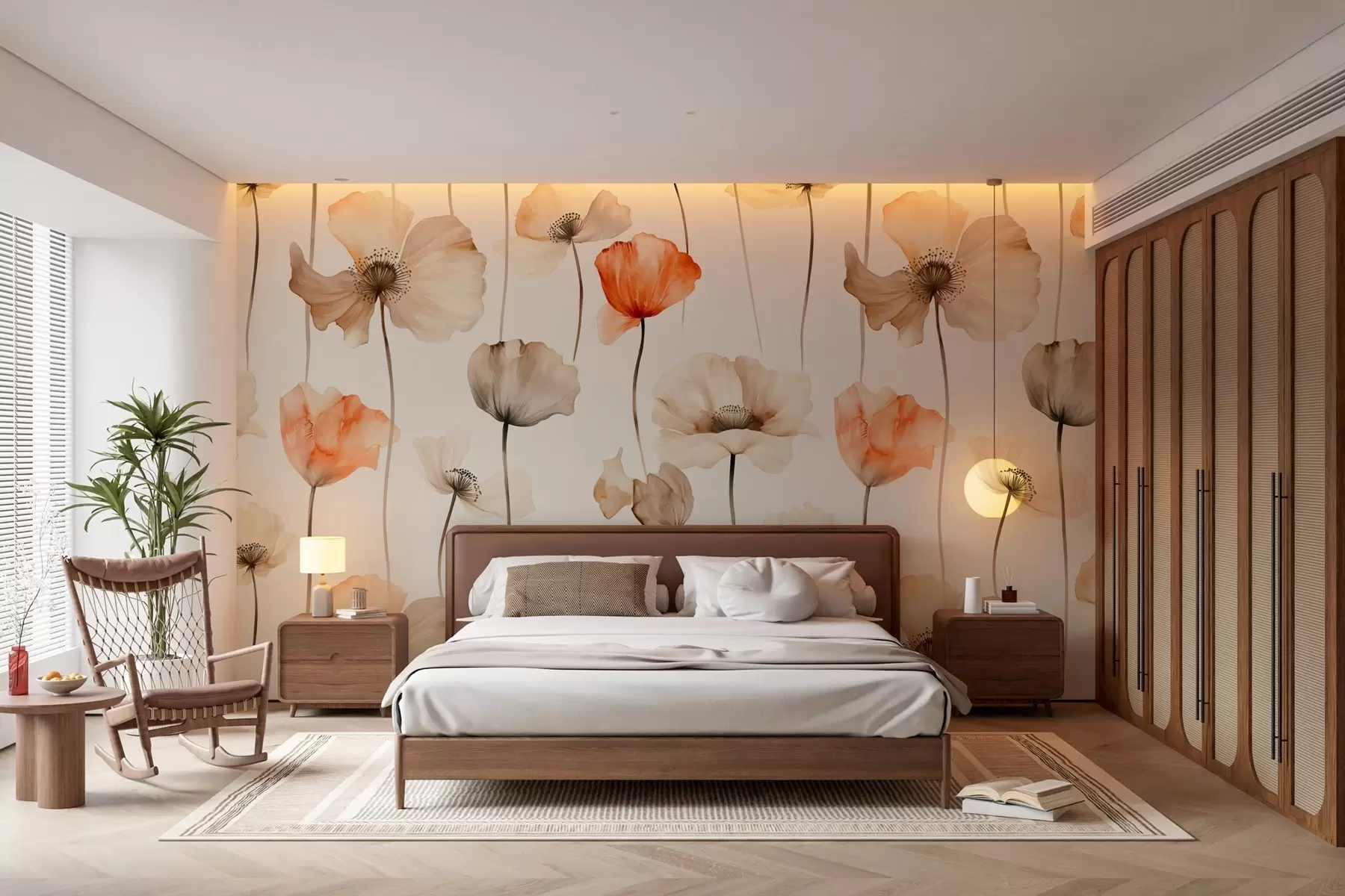 wall murals curly poppies in watercolor style w04031