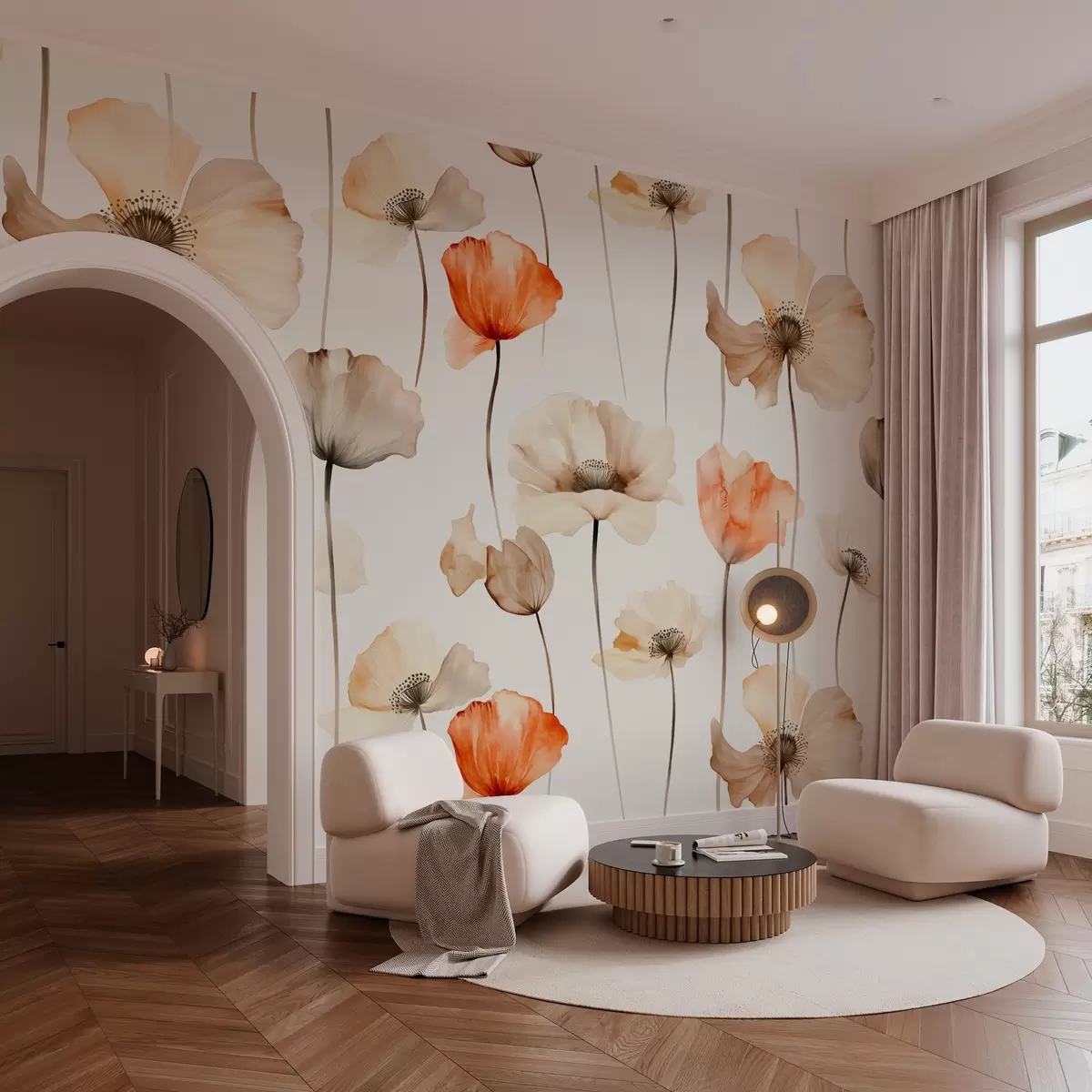 murales amapolas rizadas en estilo acuarela w04031