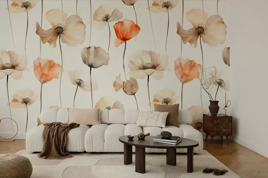 Wall Mural Photo Wallpaper curly poppies in watercolor style w04031
