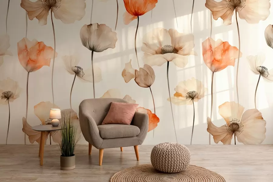 wall murals curly poppies in watercolor style w04031