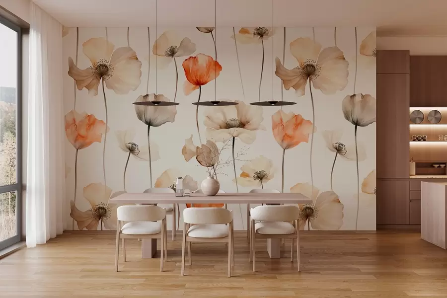 murales amapolas rizadas en estilo acuarela w04031