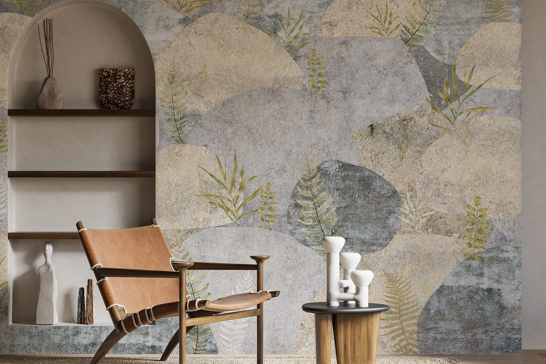 Wall Murals Abstract Stones with plants, fern, nordic