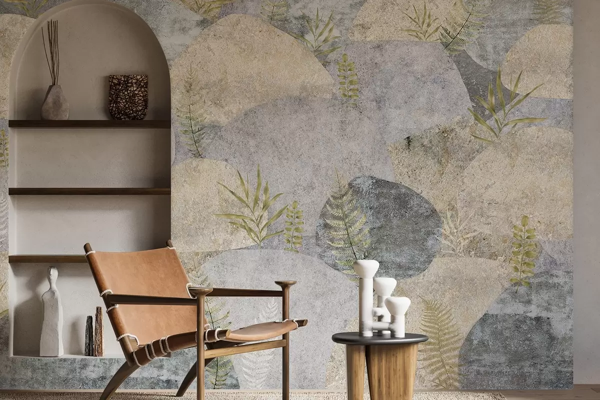 Wall Murals Abstract Stones with plants, fern, nordic