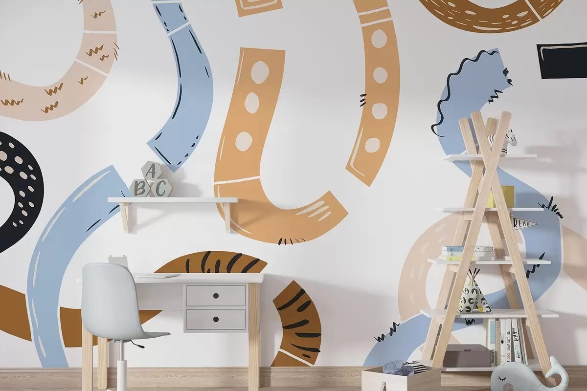 wall murals Abstract drawings, juvenile, doodles, brown, blue, pink w04066