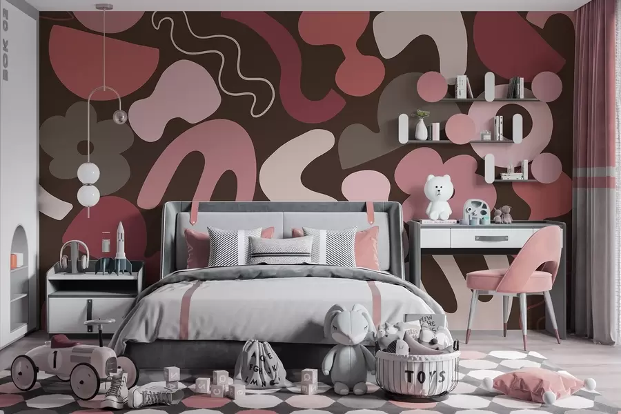 peintures murales Figures géométriques, juvénile, abstraction, fond bordeaux foncé w04067