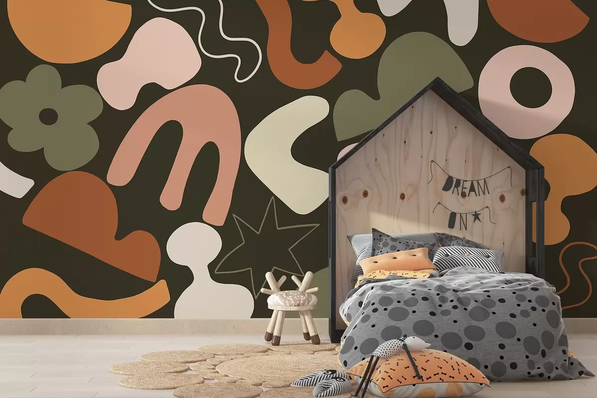 peintures murales Figures géométriques, juvénile, abstraction, fond vert foncé w04067v2