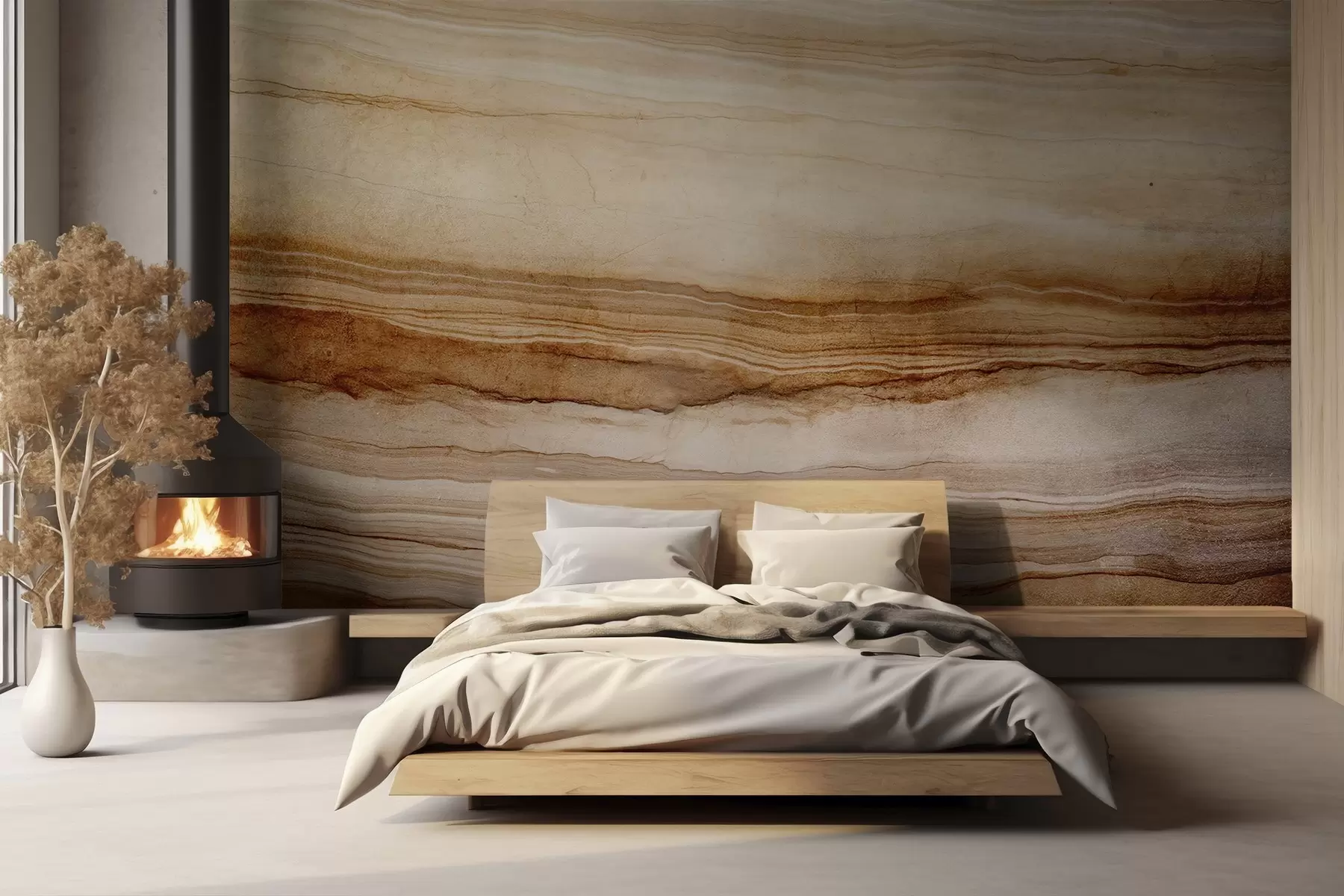 peintures murales Imitation de la texture du bois avec des lignes horizontales, beige et marron foncé, imprimé naturel, tons doux et terreux w09156