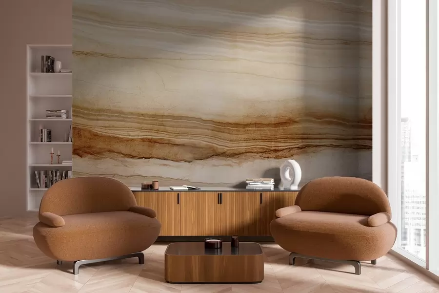 Wall Mural Photo Wallpaper Wood texture imitation with horizontal lines, beige and dark brown , natural print, earthy soft tones w09156