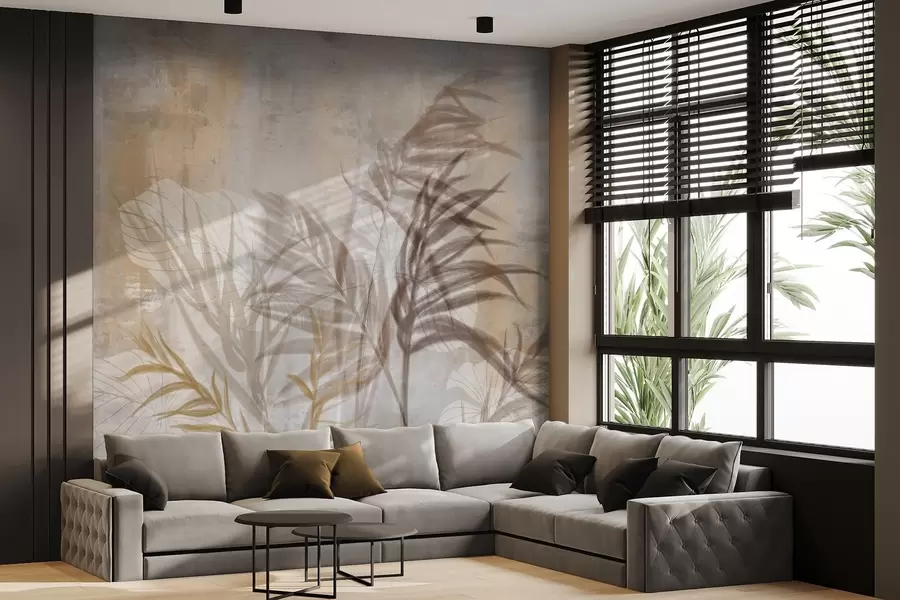 murales Ilustración botánica beige y marrón de hierba de la pampa, texturas suaves y una composición minimalista w09162