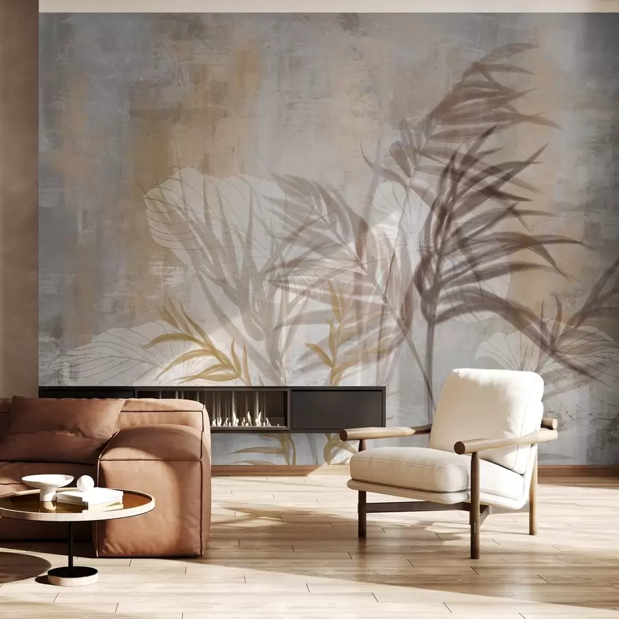Wall Mural Photo Wallpaper Beige and brown botanical illustration of pampas grass, soft textures, and a minimalist composition w09162
