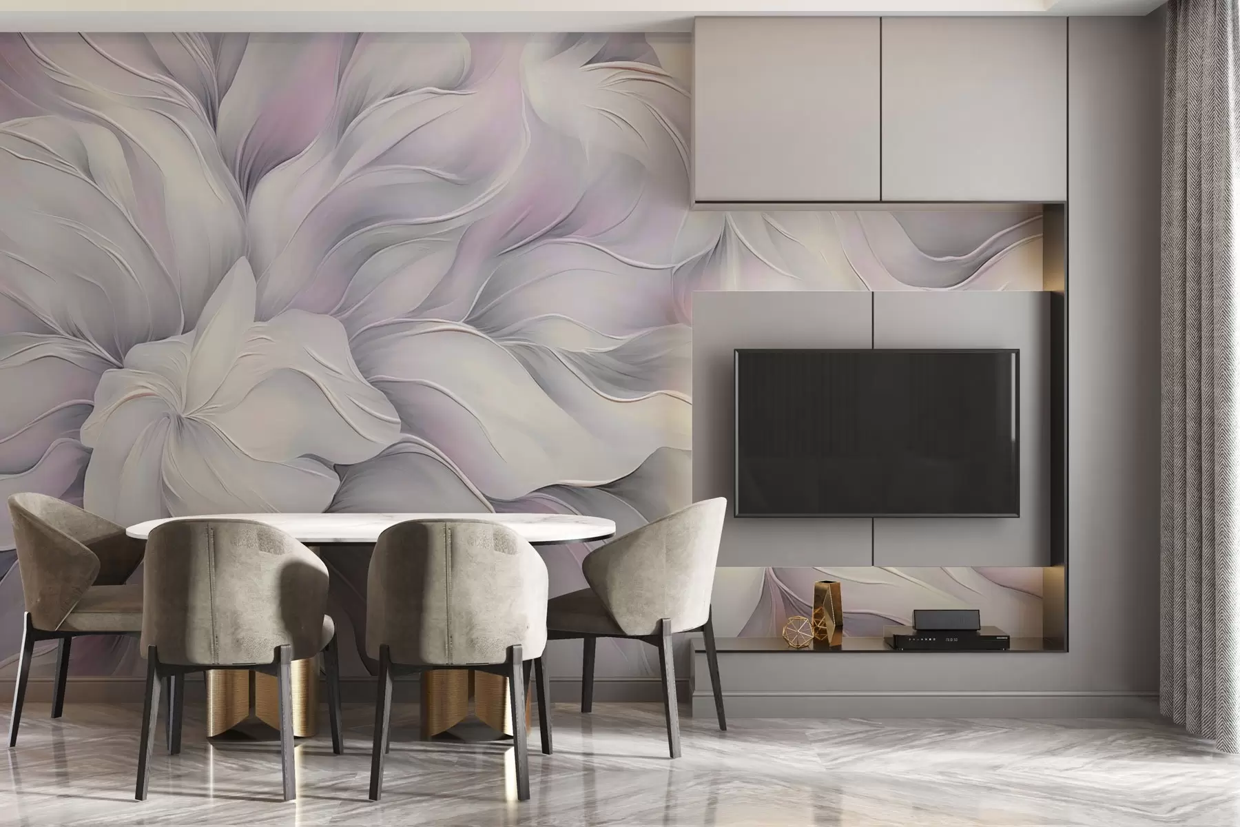murais de parede Flores abstractas estilo manteiga em cor-de-rosa w04045v1