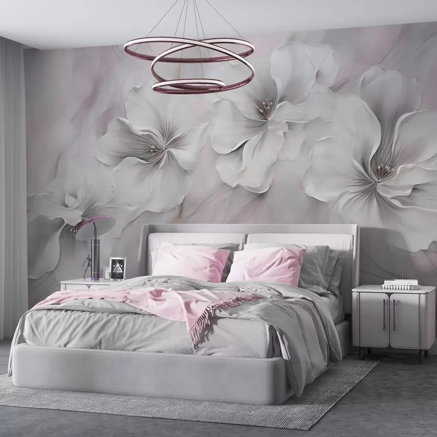 murales Pintura al óleo flores sobre fondo rosa w04047v1